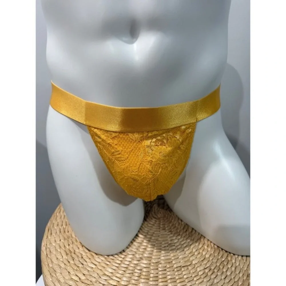Cosabella Men's Never Say Never Lace Jock Strap Yellow Taaja Mango Size L